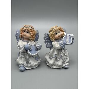 Vintage Baby Angels Playing Instruments Figurines 3.5” Set Of 2
